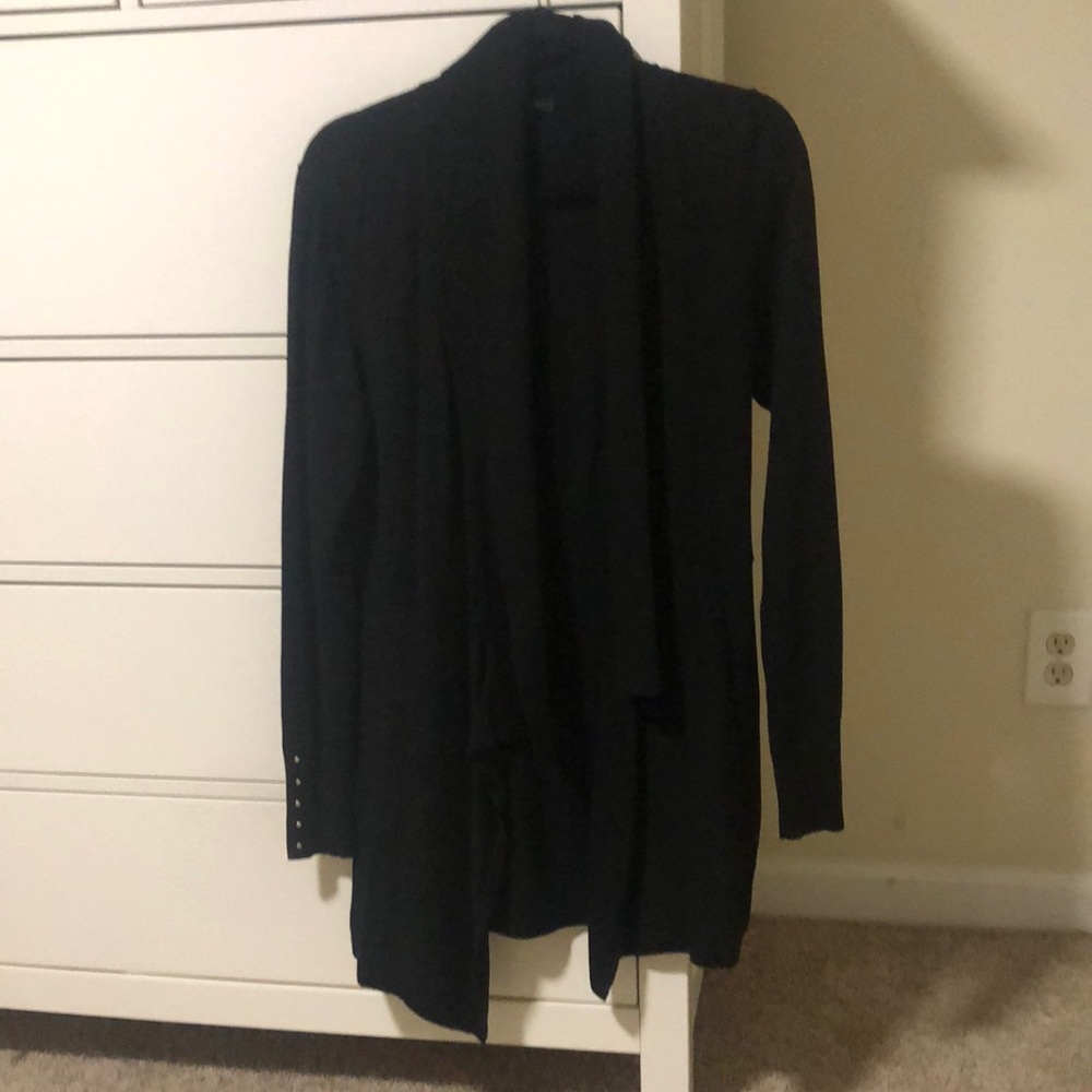 NWOT White House Black Market long black roll neck cardigan, size M